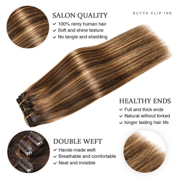 HUMAN HAIR Remy Double Weft Ombre Balayage Chocolate Brown to Caramel Blonde - Picture 4 of 14